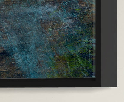 Abstract art with blue and green hues on a textured surface