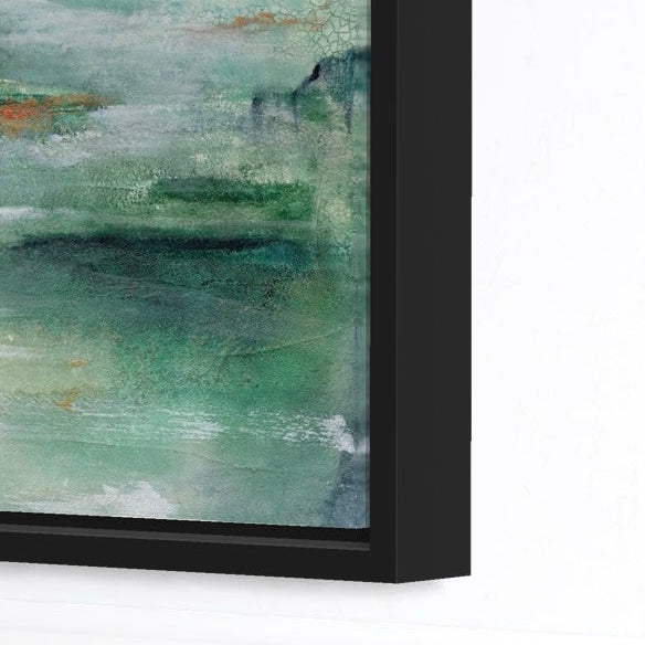 Framed abstract landscape artwork with a black border on a white background