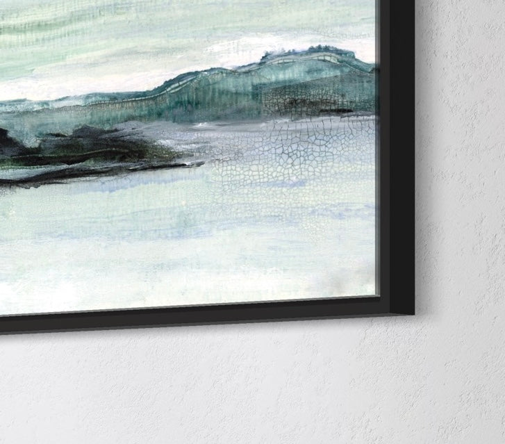 Framed abstract artwork on a white wall